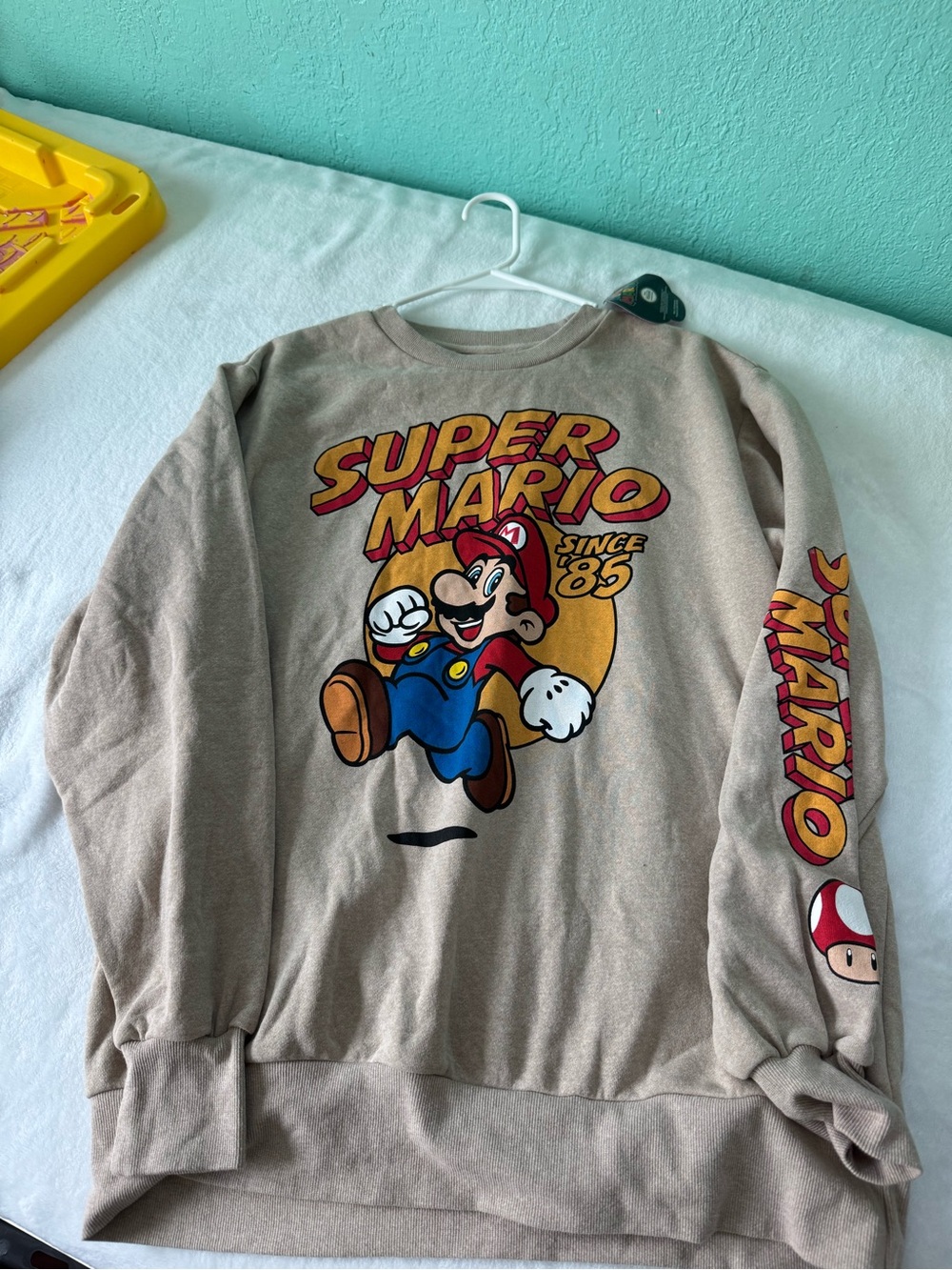 Super Mario Graphic Sweatshirt - Beige with Red & Blue